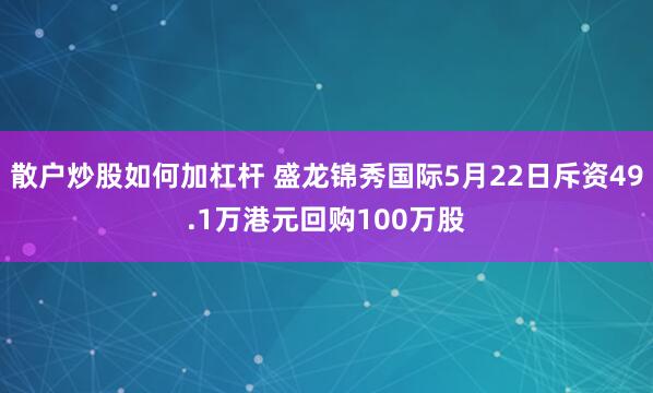 散户炒股如何加杠杆 盛龙锦秀国际5月22日斥资49.1万港元回购100万股