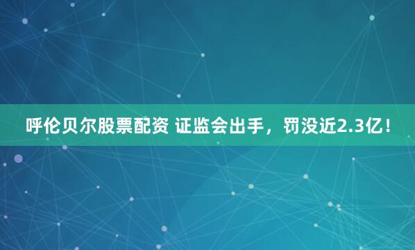 呼伦贝尔股票配资 证监会出手，罚没近2.3亿！